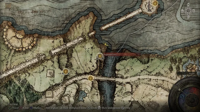 Highroad Cave location on Elden Ring Map