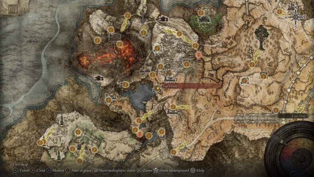 Sages Cave location on Elden Ring map