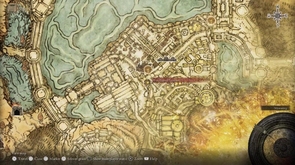 West Capital Rampart location on Elden Ring map