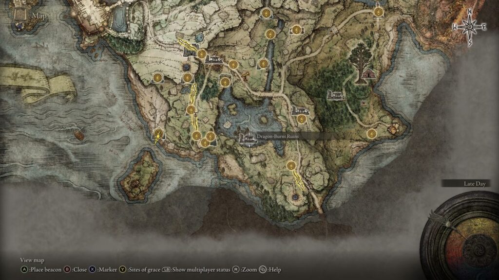 Dragon Burnt Ruins on Elden Ring map